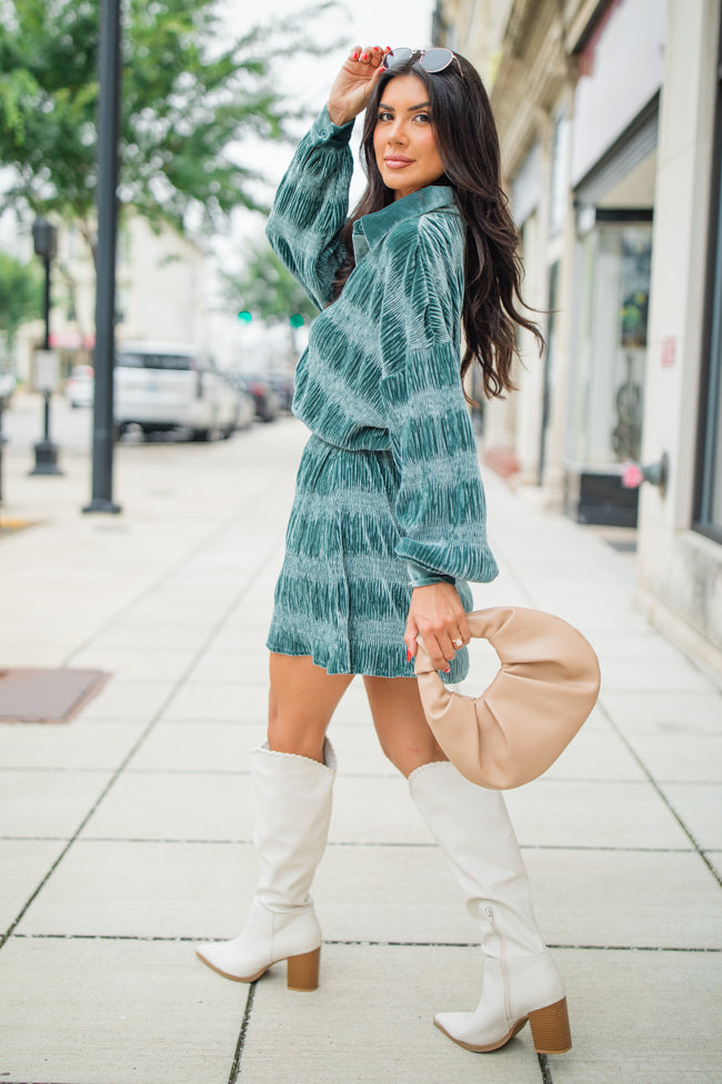 What It Does To Me Teal Textured Long Sleeve Mini Dress FINAL SALE