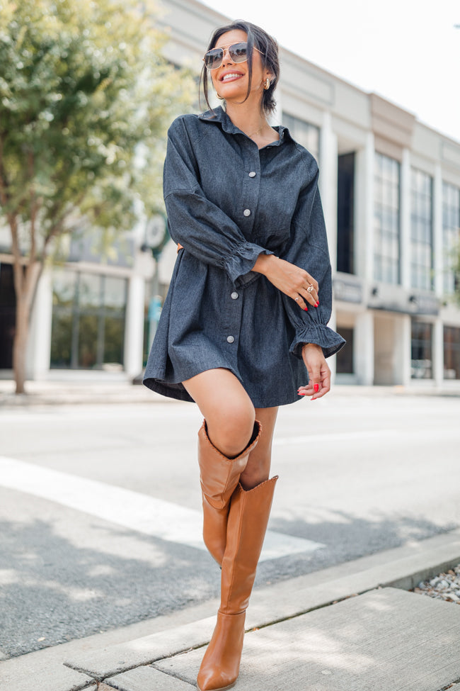 Live For Us Black Acid Wash Denim Mini Dress