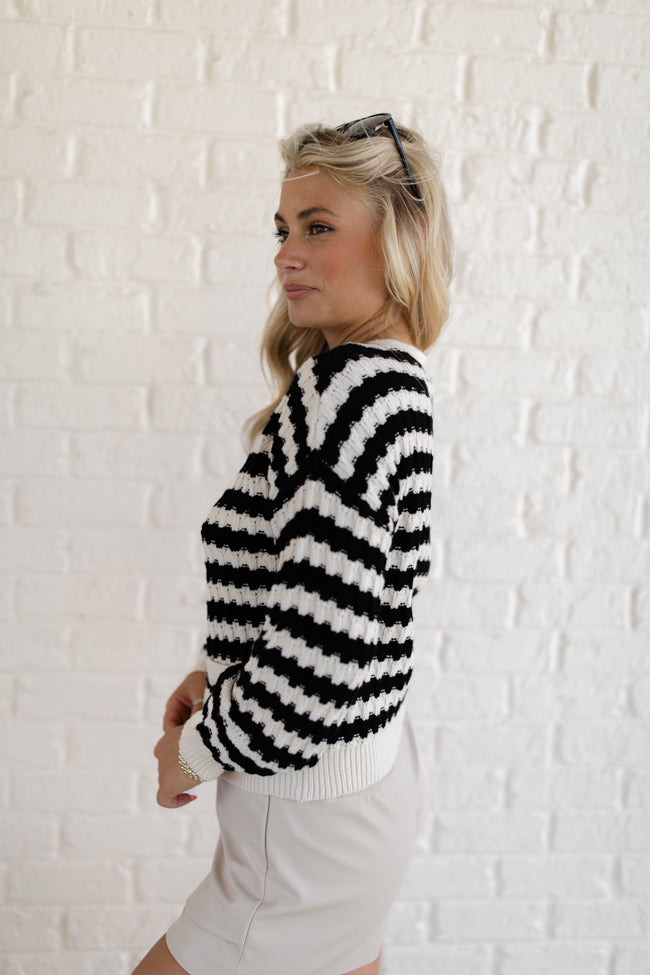 Just Say When Black and Ivory Striped Textured Cardigan FINAL SALE