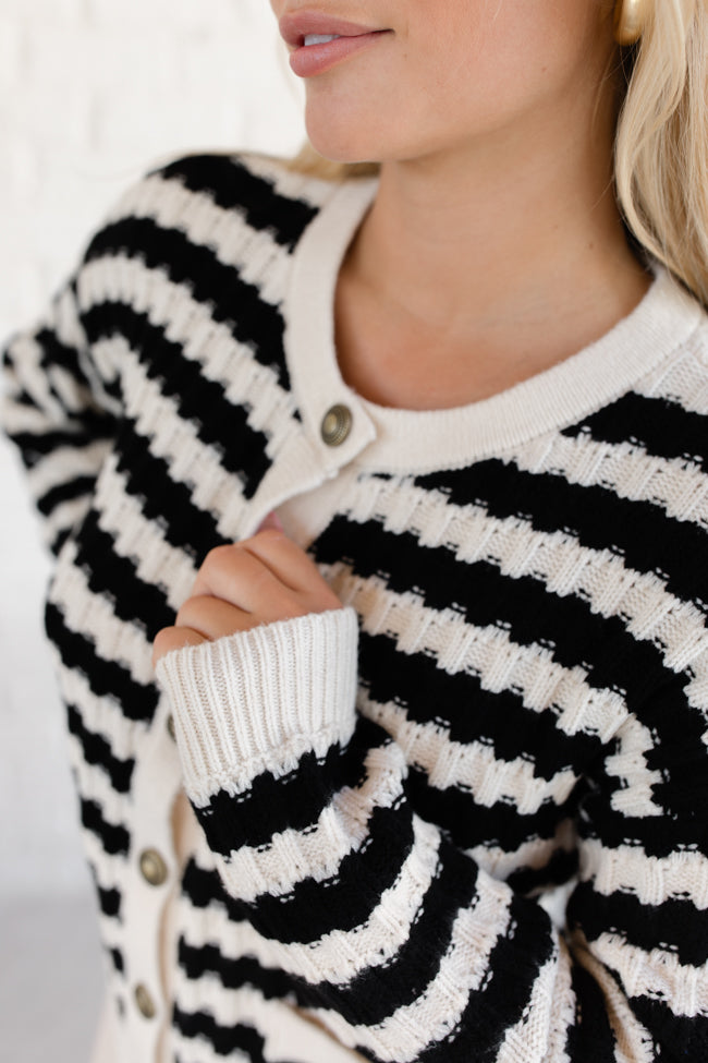 Just Say When Black and Ivory Striped Textured Cardigan FINAL SALE