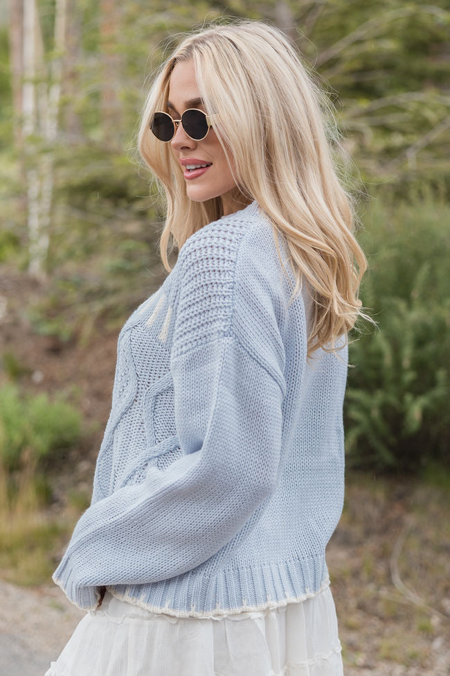 Hand In My Hand Blue and Ivory Contrast Stitch Detail Sweater