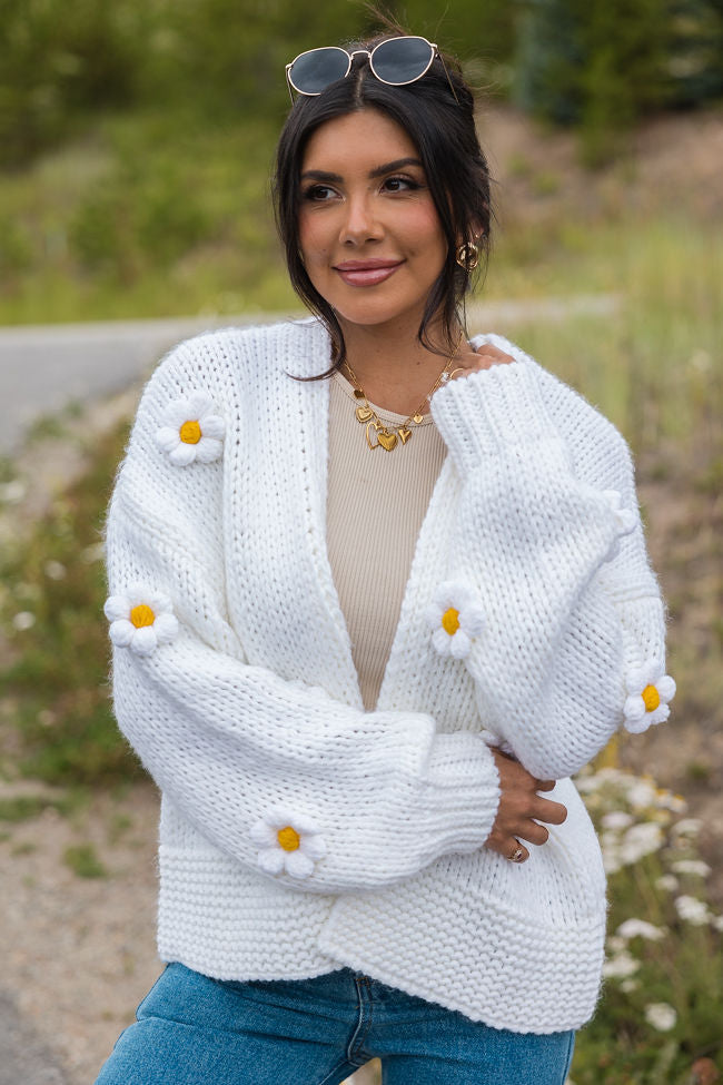 The Way I Feel Ivory Floral Applique Cardigan SALE