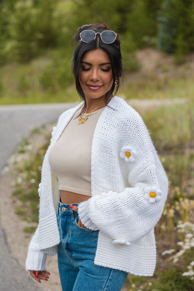 The Way I Feel Ivory Floral Applique Cardigan SALE