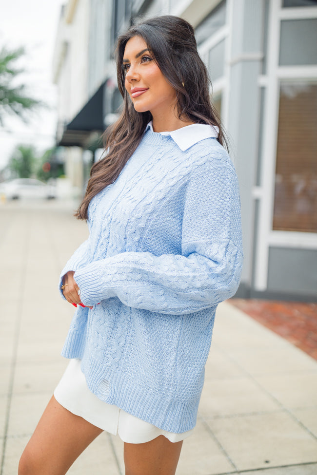 That's The Spirit Blue Cable Distressed Oversized Sweater