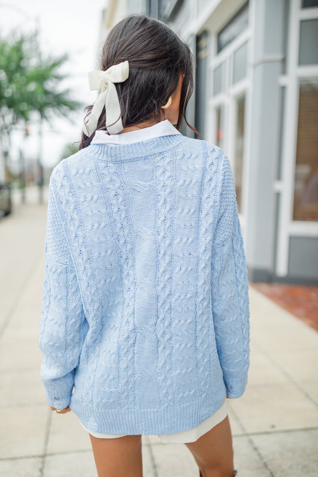 That's The Spirit Blue Cable Distressed Oversized Sweater