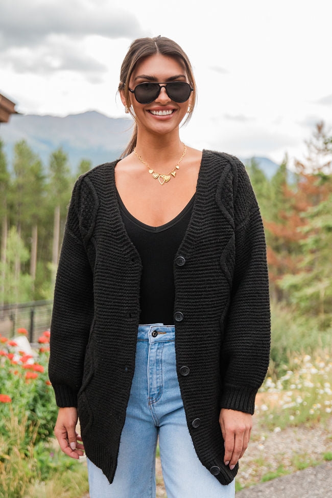 On My Mind Black Cable Knit Cardigan SALE