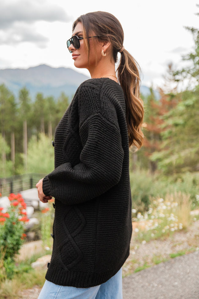 On My Mind Black Cable Knit Cardigan SALE