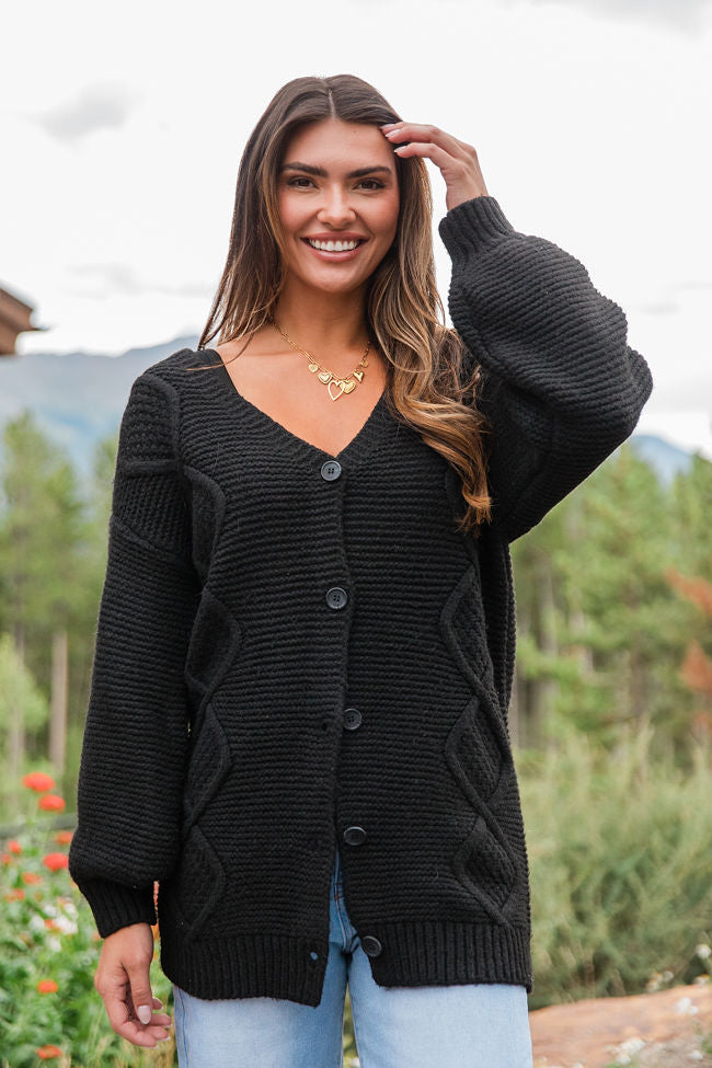 On My Mind Black Cable Knit Cardigan SALE