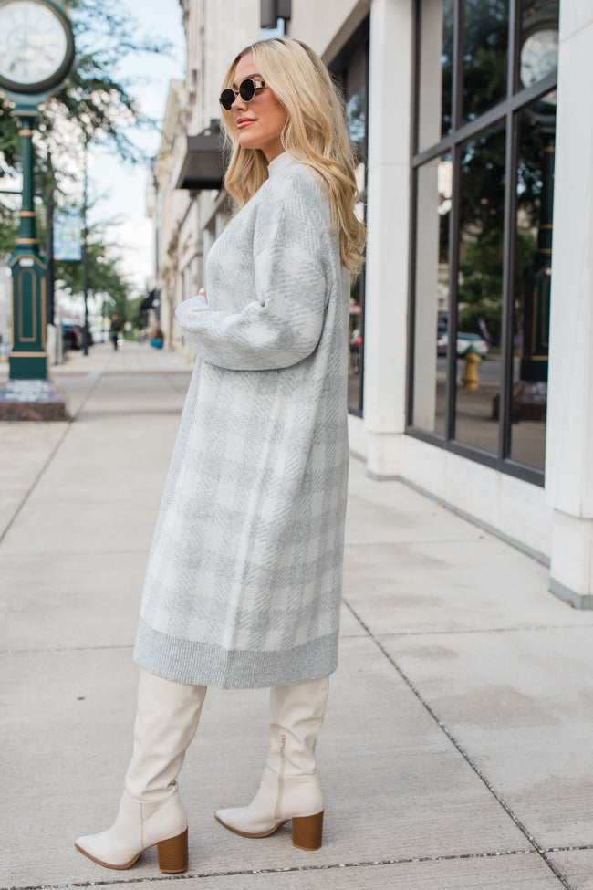 Be The First Grey Plaid Long Cardigan