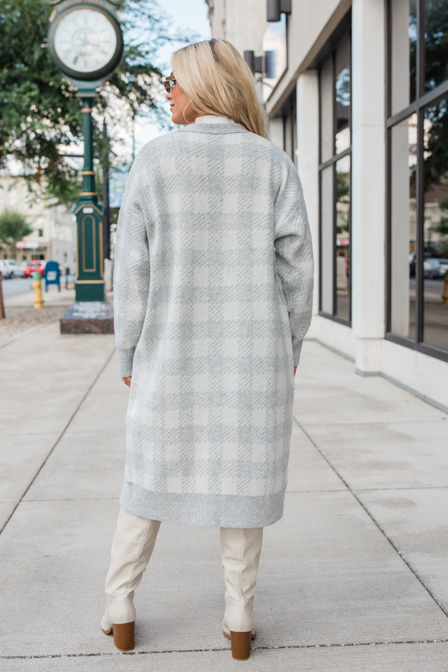 Be The First Grey Plaid Long Cardigan