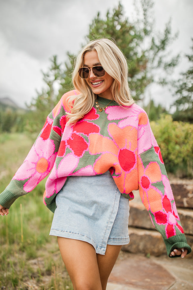 Lively Love Olive Multi Oversized Floral Print Sweater SALE