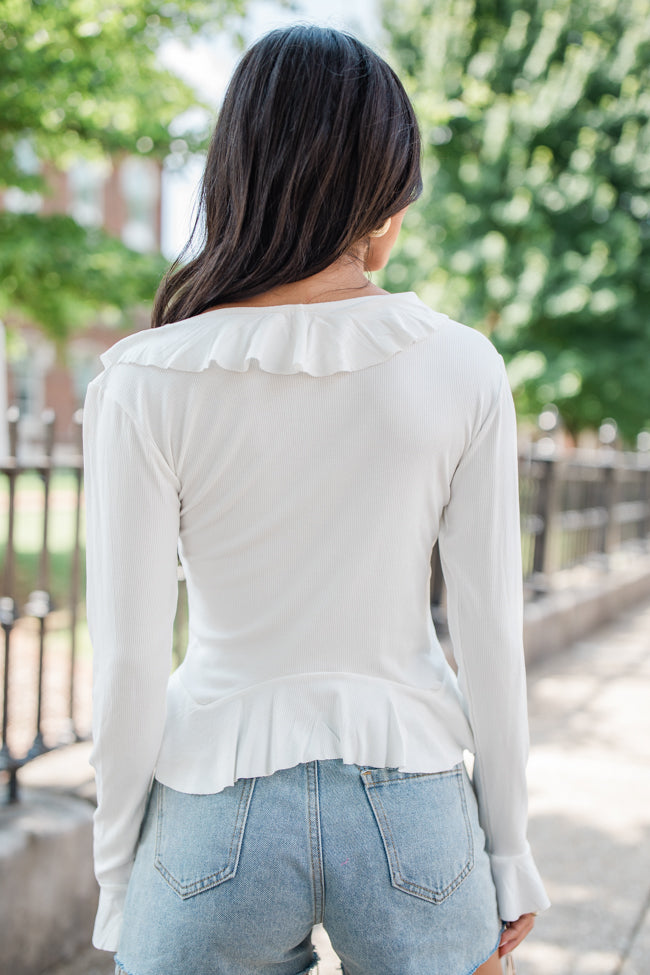 Treat You The Same Ivory Ruffle Detail Ribbed Blouse