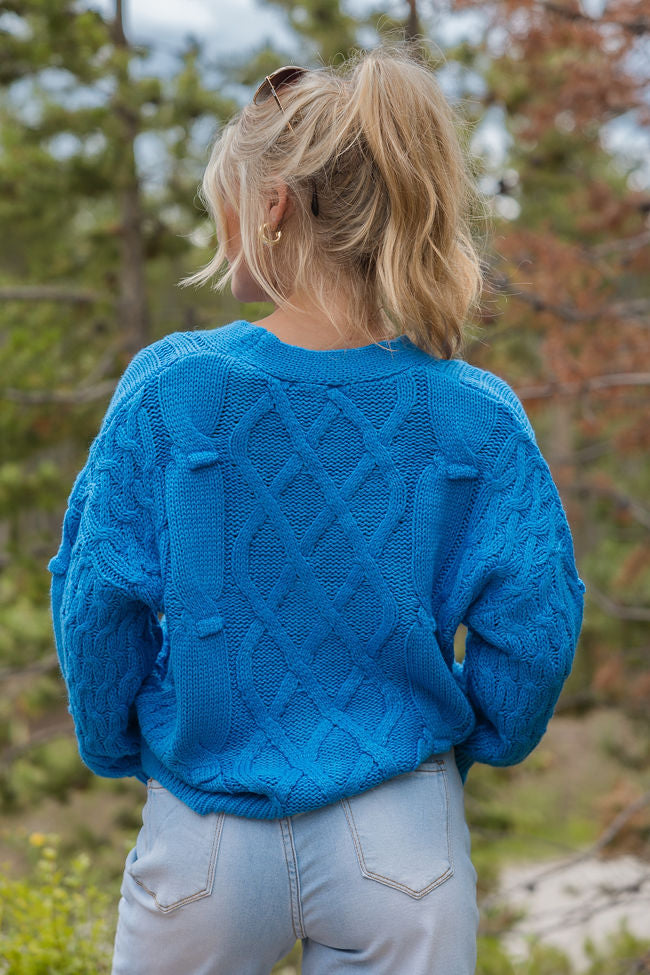 Moments That Matter Blue Cable Knit Cardigan SALE