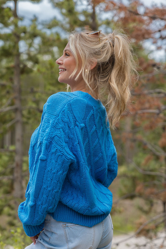 Moments That Matter Blue Cable Knit Cardigan SALE