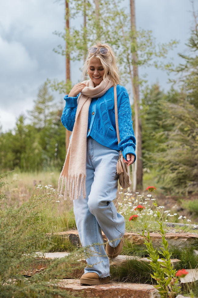 Moments That Matter Blue Cable Knit Cardigan SALE