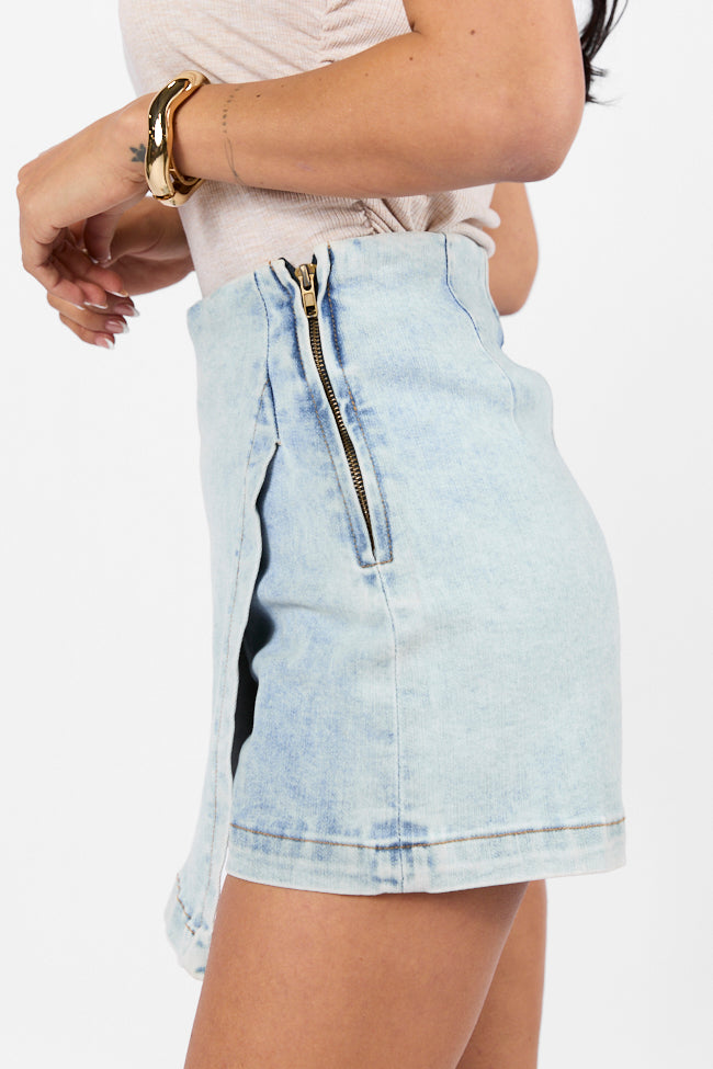 My Favorite Light Wash Acid Wash Denim Skort