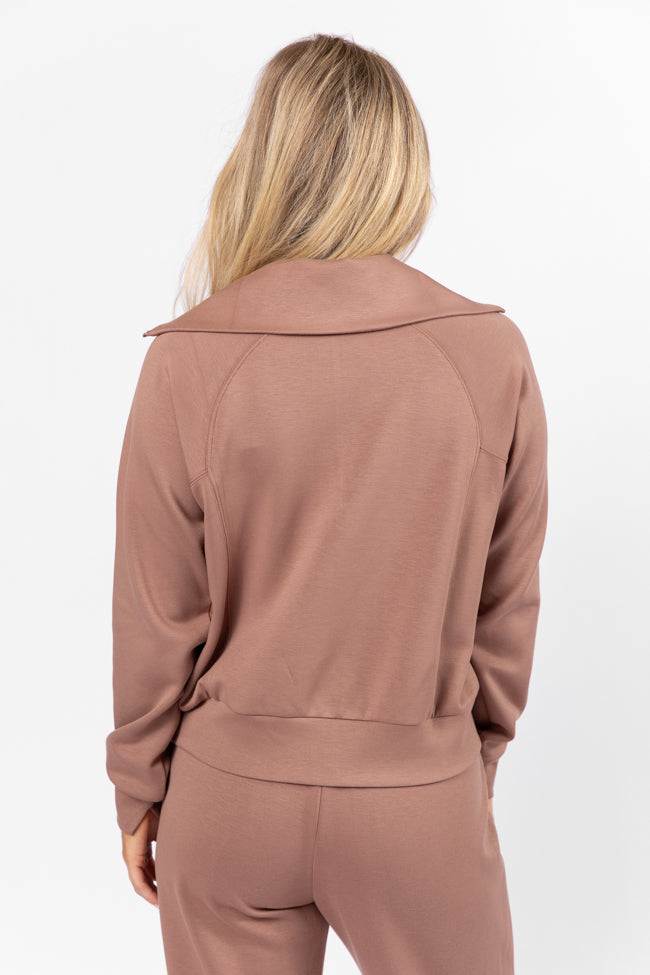 Let's Just Stay Mocha Quarter Zip Knit Pullover