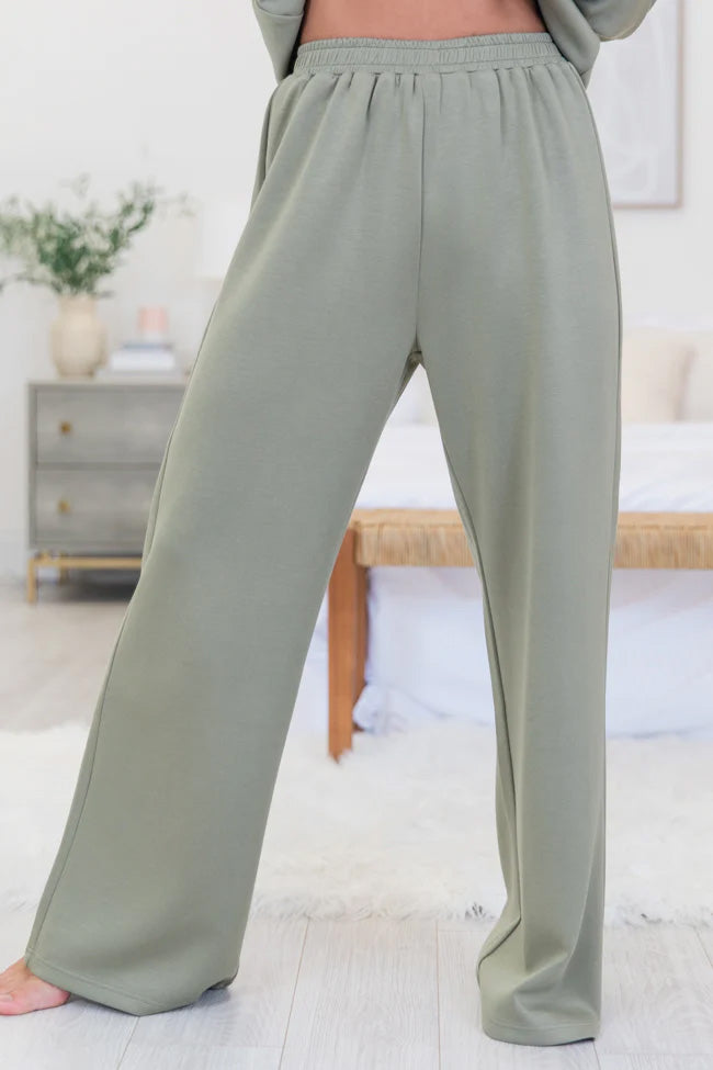 Let's Just Stay Olive Knit Wide Leg Pants