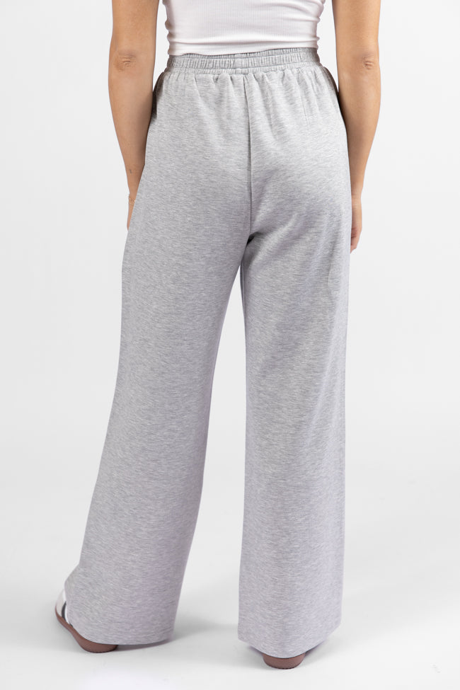 Let's Just Stay Heather Grey Knit Wide Leg Pants SALE