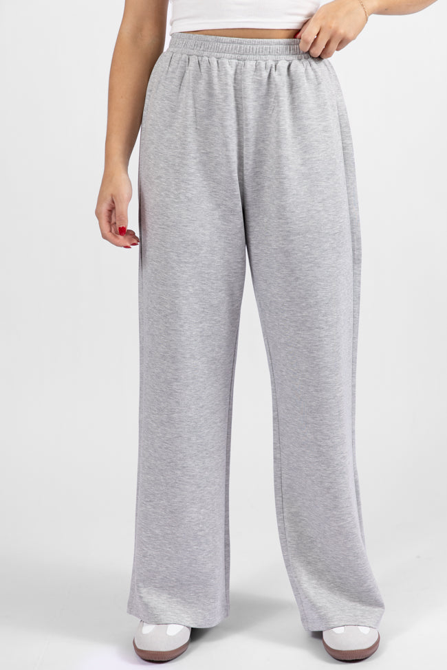 Let's Just Stay Heather Grey Knit Wide Leg Pants SALE