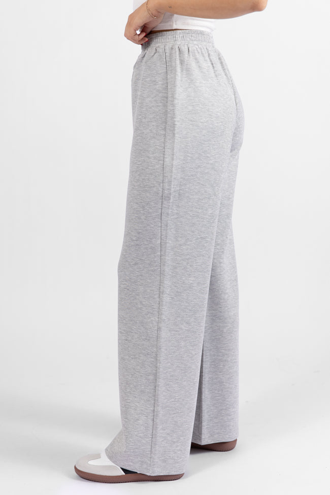 Let's Just Stay Heather Grey Knit Wide Leg Pants SALE