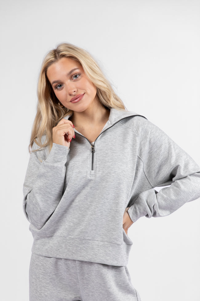 Let's Just Stay Heather Grey Quarter Zip Knit Pullover SALE