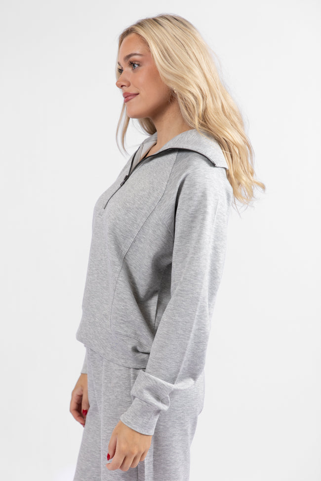 Let's Just Stay Heather Grey Quarter Zip Knit Pullover SALE