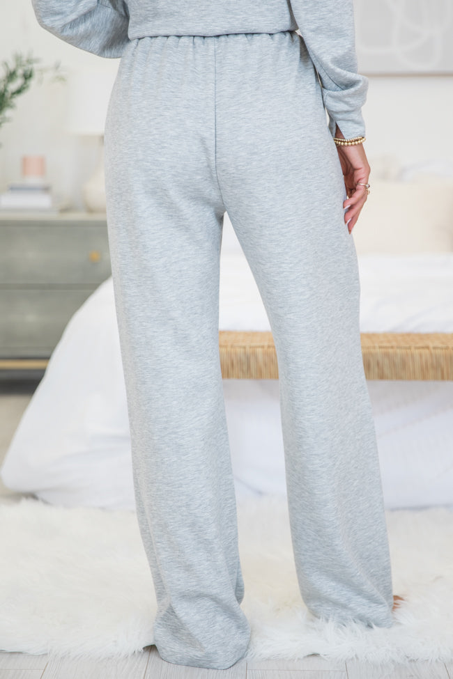 Let's Just Stay Heather Grey Knit Wide Leg Pants