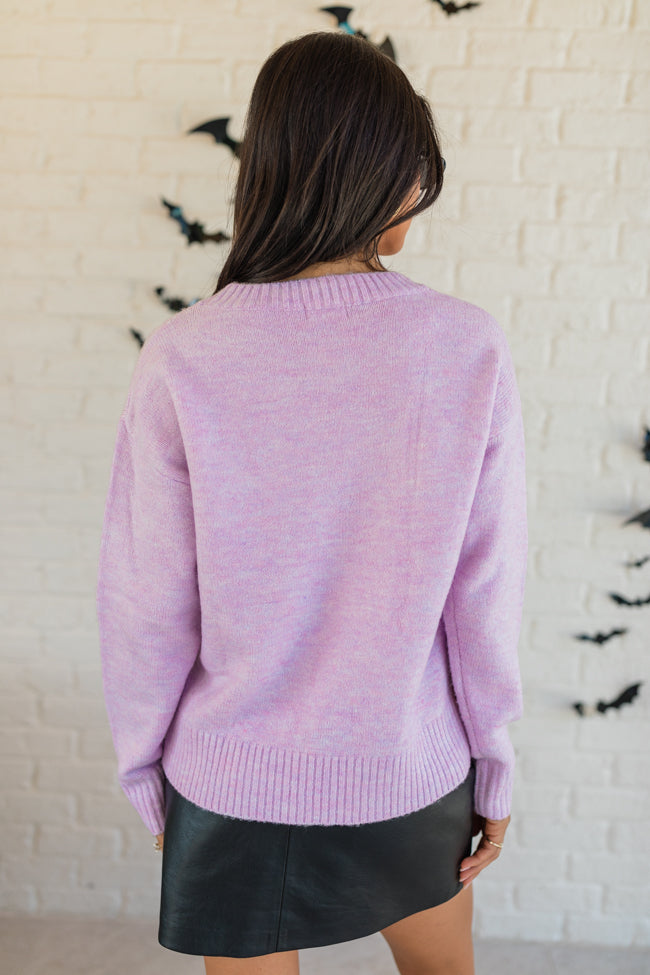 Haunt Mess Purple Sequin Pumpkin Crew Neck Sweater