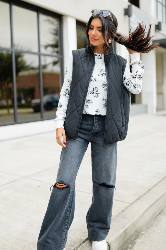 Layers Of Love Ivory and Black Floral Waffle Layering Top