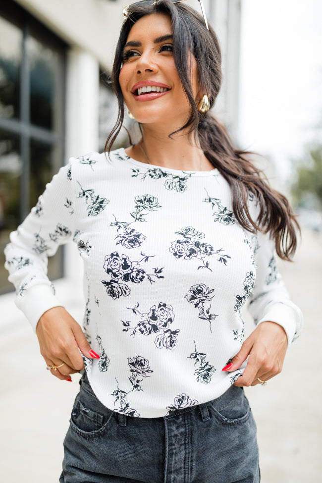 Layers Of Love Ivory and Black Floral Waffle Layering Top