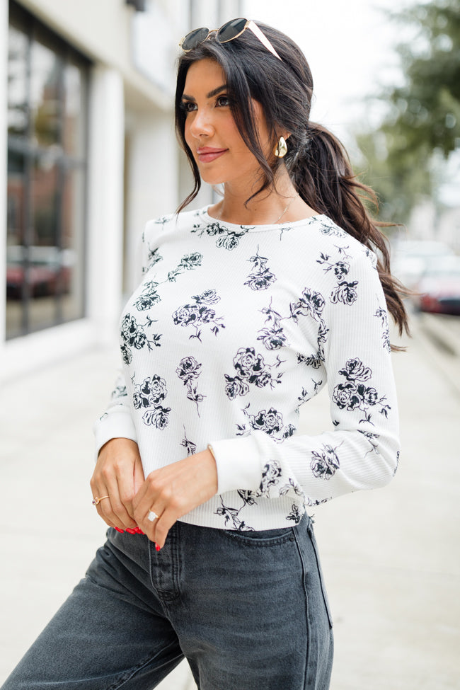 Layers Of Love Ivory and Black Floral Waffle Layering Top