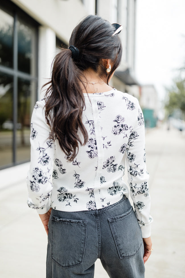 Layers Of Love Ivory and Black Floral Waffle Layering Top