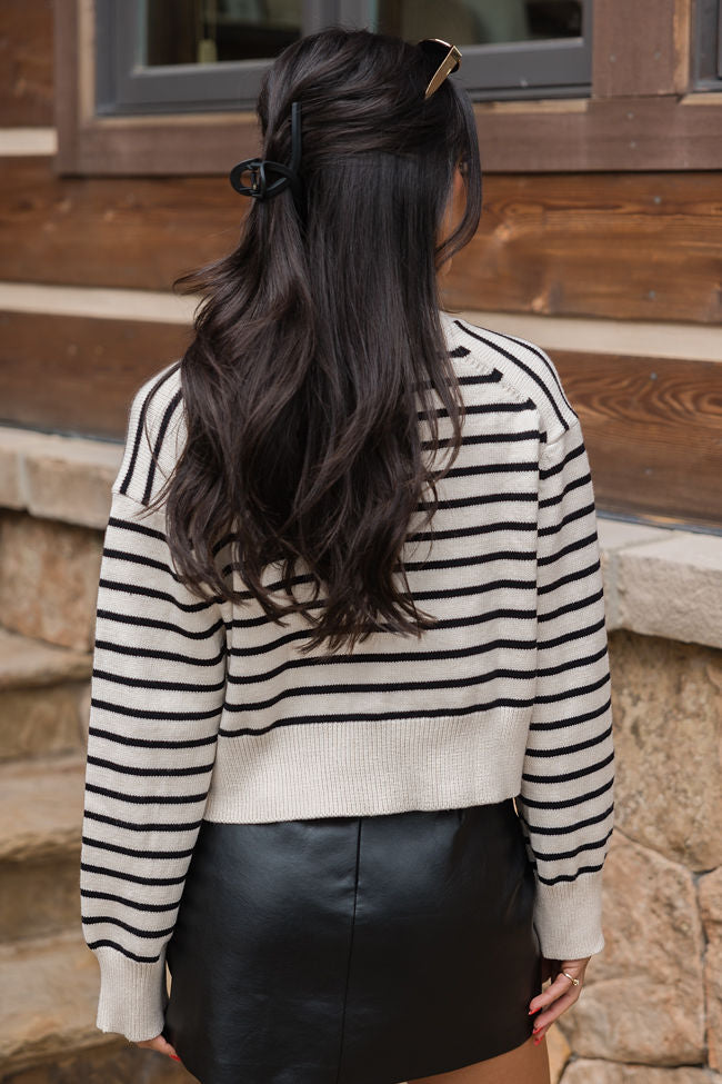 Back In Style Beige and Black Striped Cardigan SALE