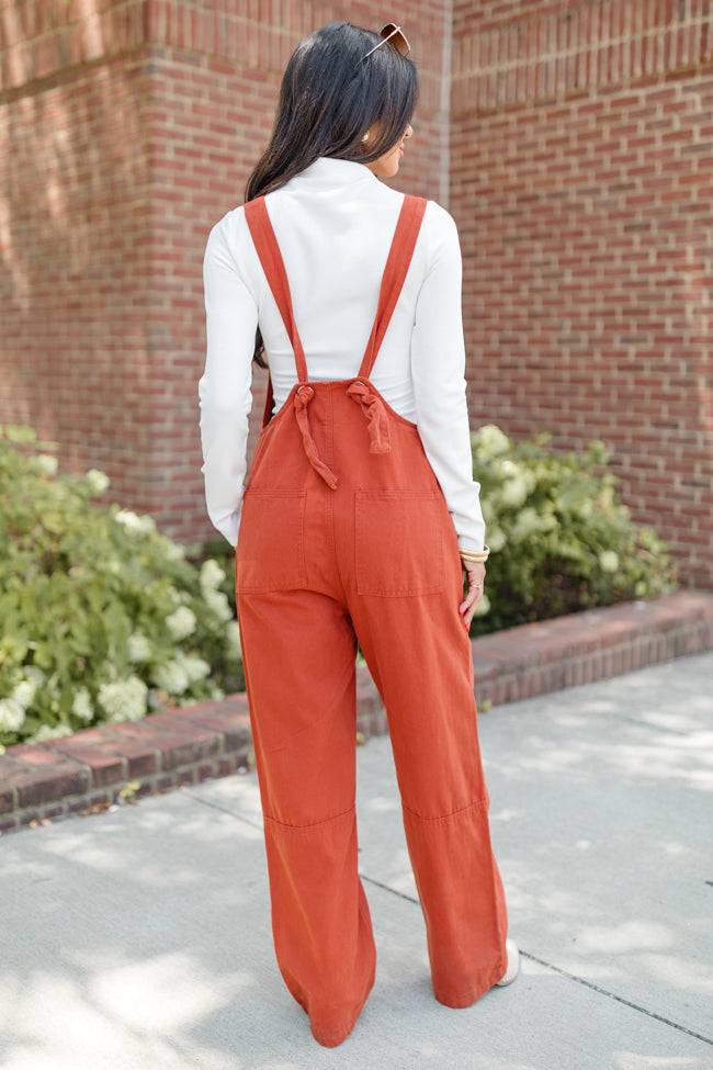 Can't Replace You Rust Button Front Wide Leg Overalls