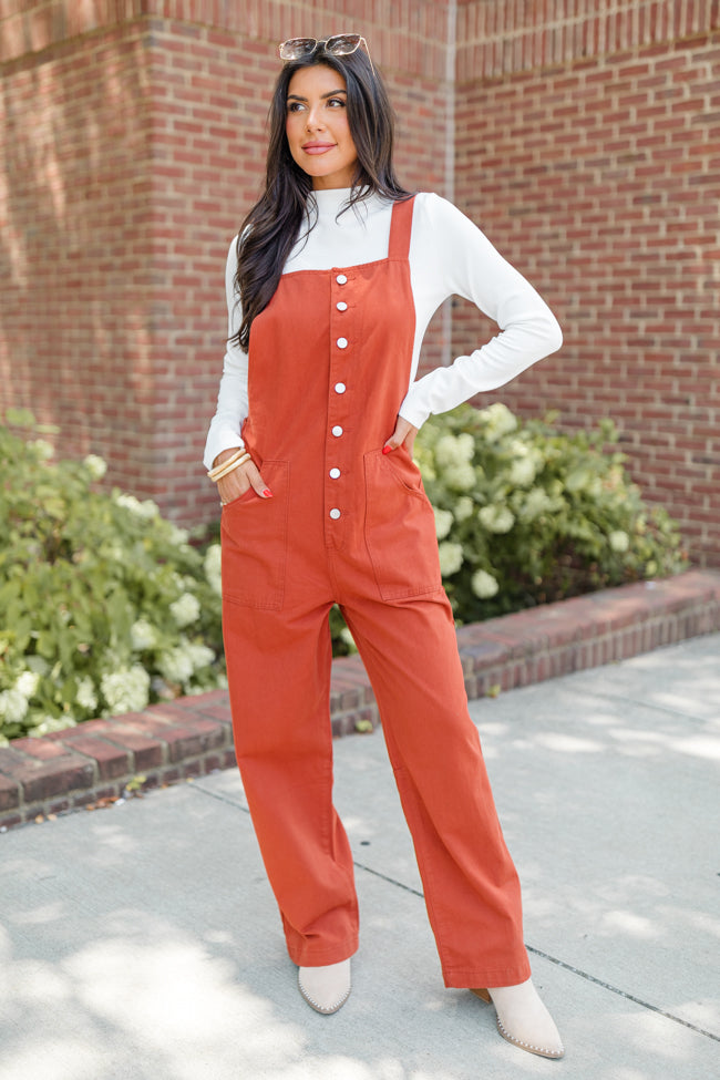 Can't Replace You Rust Button Front Wide Leg Overalls