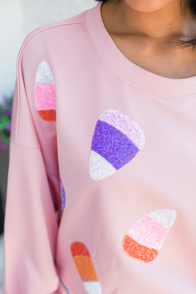 Sweet Treats Pink Multi Candy Corn Sequin Patch Sweatshirt