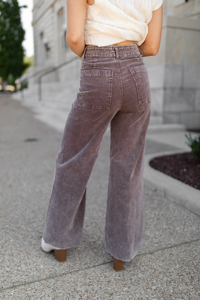 Got My Closure Brown Acid Wash Corduroy Wide Leg Pants