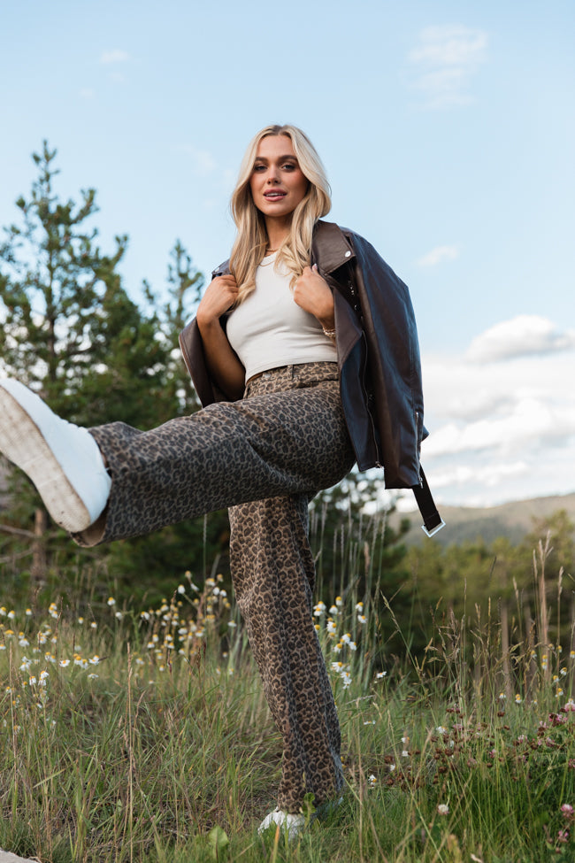 Wild Things Taupe and Brown Leopard Wide Leg Pants