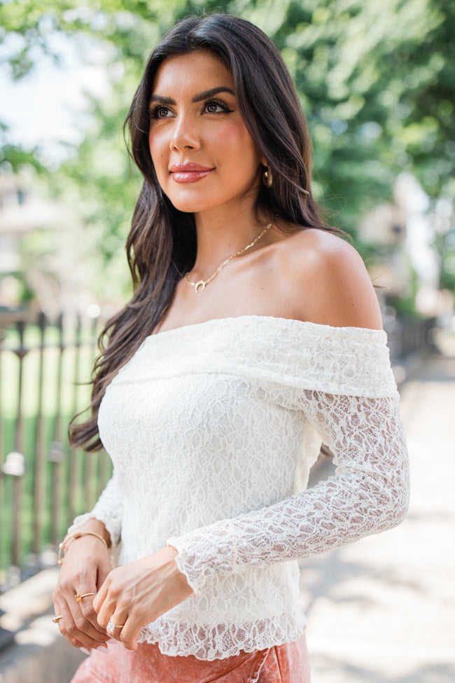 Fresh Starts Cream Off The Shoulder Lace Blouse