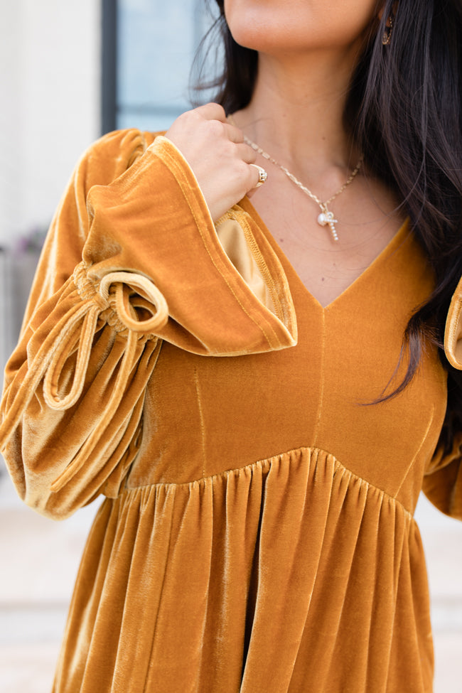 Fashion golden yellow velvet dress