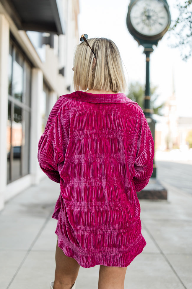 My Favorite Song Berry Velvet Button Front Shirt