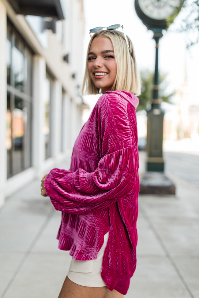 My Favorite Song Berry Velvet Button Front Shirt