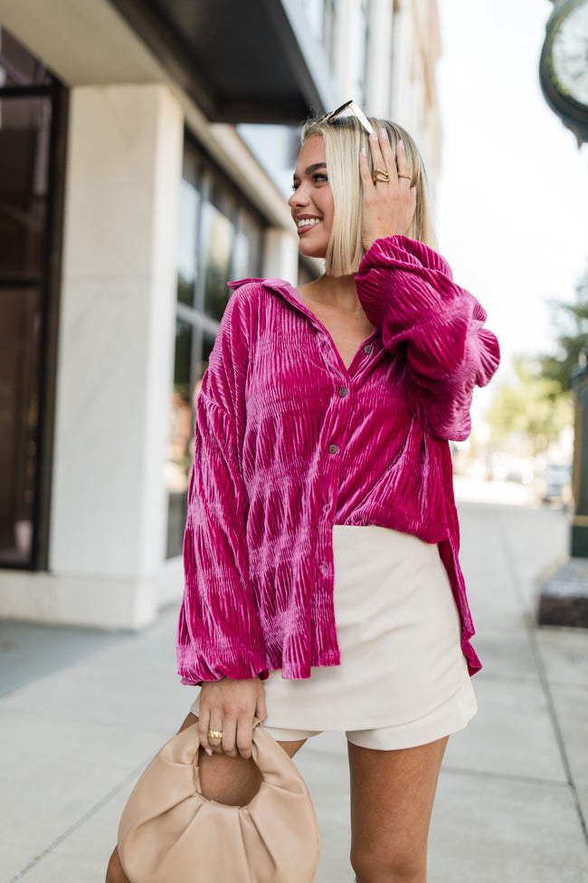 My Favorite Song Berry Velvet Button Front Shirt