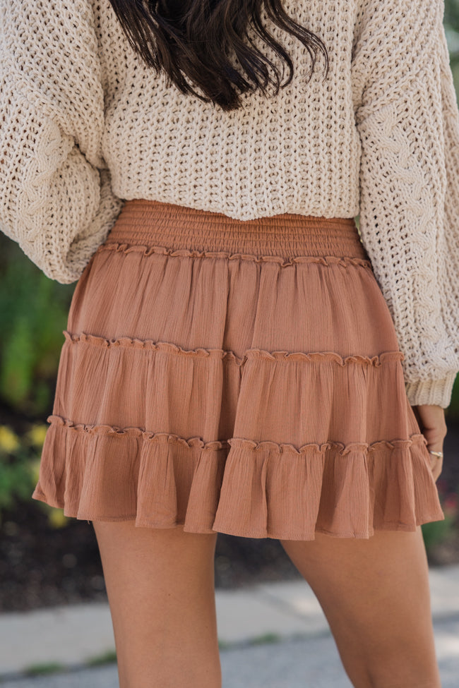 Through The Garden Camel Solid Mini Skort