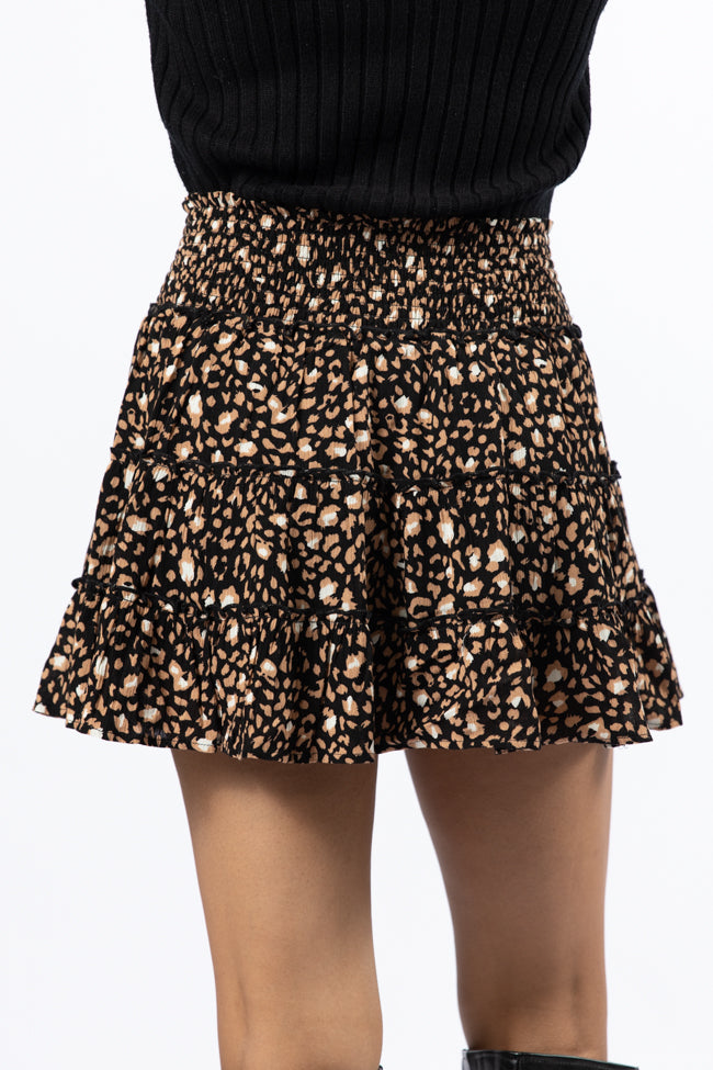 Through The Garden Black Leopard Mini Skort