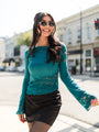 Full Of Joy Teal Asymmetrical Hem Lace Detail Top FINAL SALE