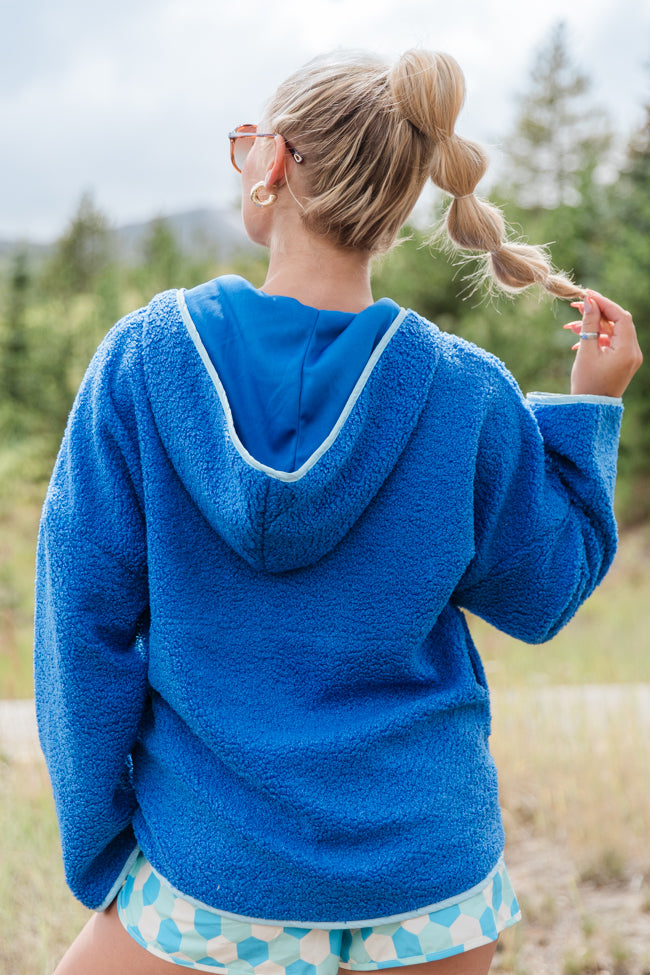 My Go To Blue Sherpa Quarter Zip Hooded Pullover