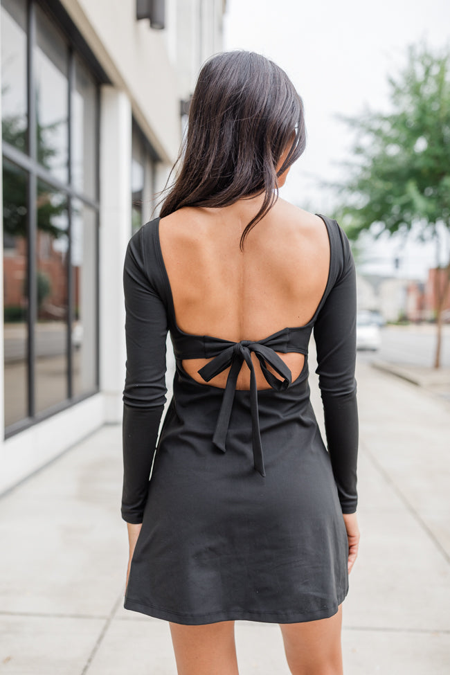 On The Rise Black Long Sleeve Open Back Active Dress FINAL SALE