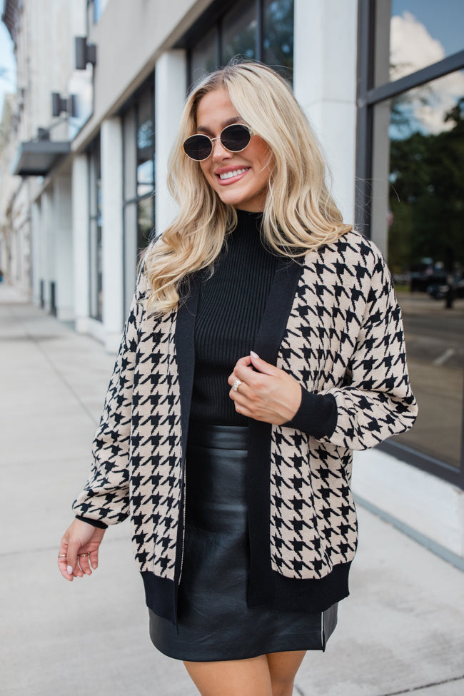 Trying Your Best Tan Houndstooth Cardigan